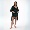 HEIDI Velvet pajamas set with V neckline with lace, shorts & long-sleeved wide robe