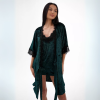 HEIDI Velvet pajamas set with V neckline with lace, shorts & long-sleeved wide robe