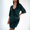HEIDI Velvet pajamas set with V neckline with lace, shorts & long-sleeved wide robe
