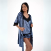 HEIDI Velvet pajamas set with V neckline with lace, shorts & long-sleeved wide robe