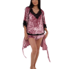 HEIDI Velvet pajamas set with V neckline with lace, shorts & long-sleeved wide robe
