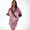 HEIDI Velvet pajamas set with V neckline with lace, shorts & long-sleeved wide robe