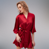 JULIETA Σατέν ρόμπα με 3/4 μανίκι, βολάν και ζώνη που δένει στη μέση