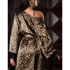 MALVINA Leopard satin touch long-sleeved robe with belt and lace details at the sleeves