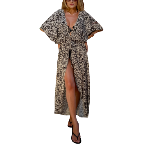 WILD CHIC  Oversized Καφτάνι με Λεοπάρ Σχέδιο