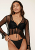 LEILA Black sheer bolero with polka-dot mesh and ruffled hem