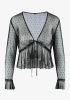 LEILA Black sheer bolero with polka-dot mesh and ruffled hem