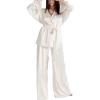 MEGAN Satin pajamas set with wide pants and wide shirt with belt that ties at the waist
