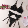 MILA Lingerie set with textured hearts patterns, suspenders and string