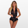 SARA Lace bodysuit with deep bust and ribbon at the waist