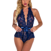 SARA Lace bodysuit with deep bust and ribbon at the waist