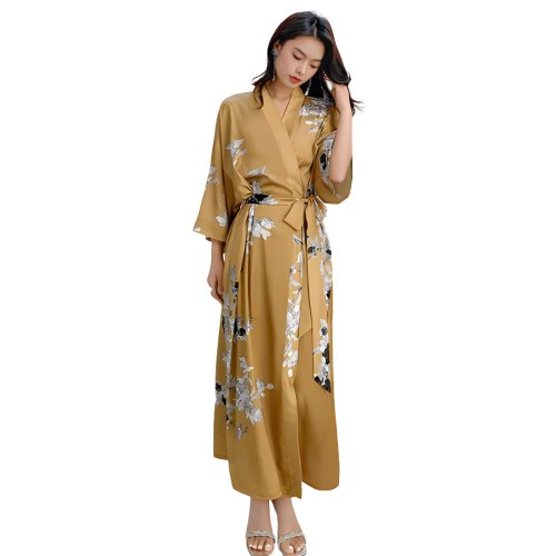 BALI Κιμονό σατέν υφής με φαρδύ μανίκι και φλοράλ σχέδιο