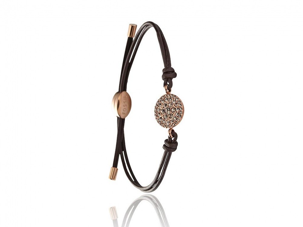 Fossil Γυναικείο Κόσμημα με καφέ δερμάτινο κορδόνι και ατσάλινη λεπτομέρεια σε ροζ χρυσό, JF00118791