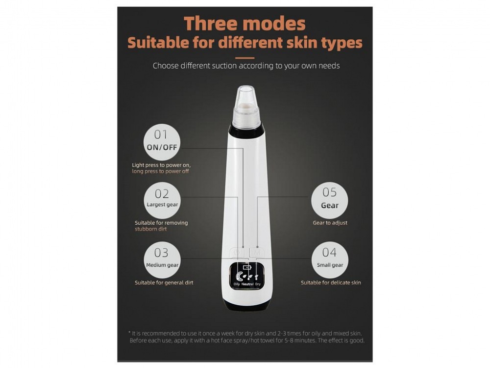 Συσκευή καθαρισμού προσώπου για Μαύρα Στίγματα, 17x4.2x3.6 cm, Blackhead Remover